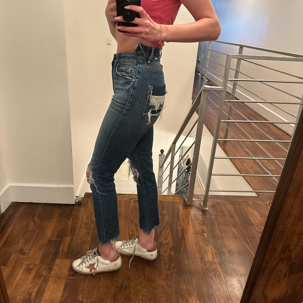MOTHER Blue High-Waisted Cropped Jeans